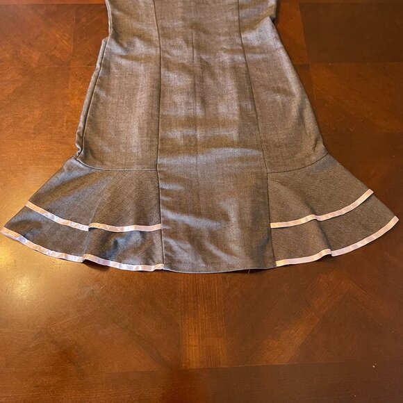 Flared Hem Dress Gray Sleeveless Pink Trim & Back Zipper retro style - Picture 2 of 7